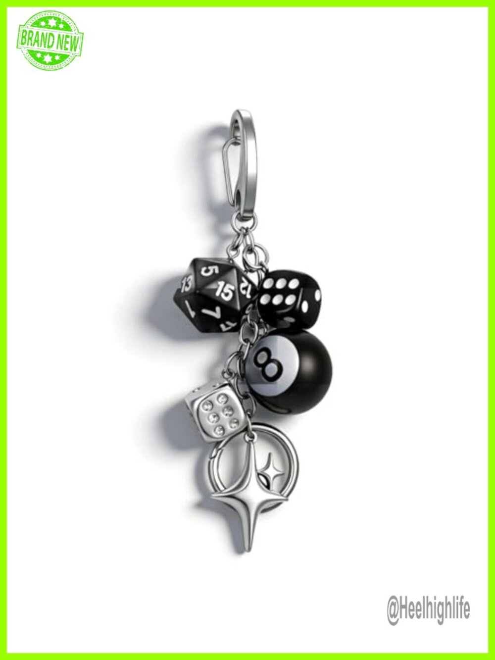 Y2K Magic 8 Ball Dice Keychain Purse Charm Bag Accessory